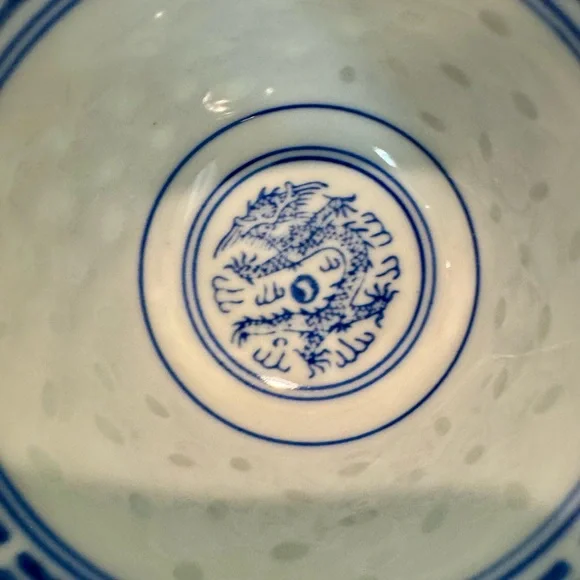 6 Chinese Rice Grain Porcelain Hand Painted Dragon Design Tea Cups - Picture 3 of 10